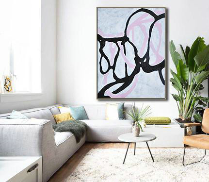 Extra Large Acrylic Painting On Canvas,Hand-Painted Black And White Minimal Painting On Canvas,Abstract Art On Canvas, Modern Art